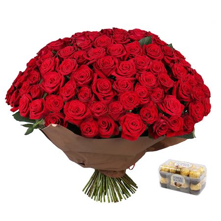 Bouquet 101 roses  + Candies Ferrero Rocher