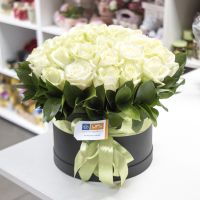 white rose (35 pcs.), box, packaging, ribbon