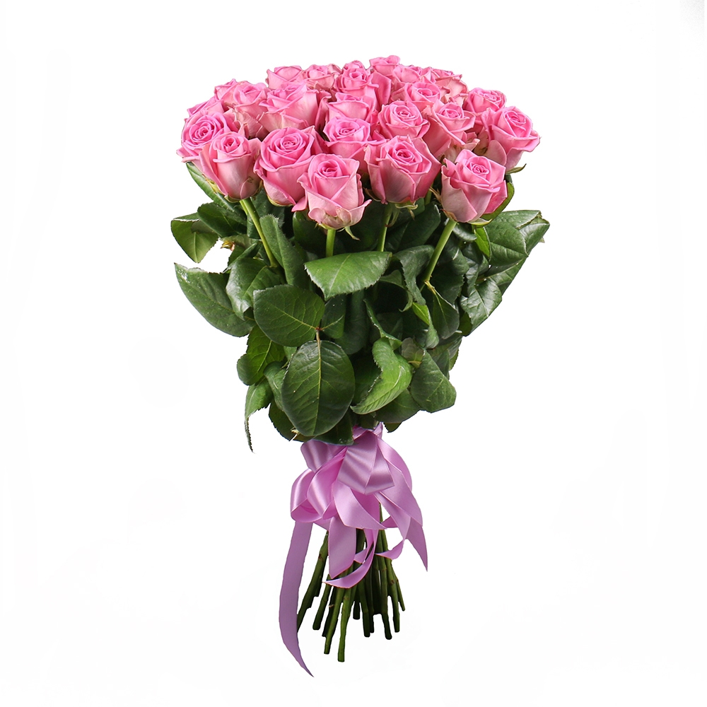 pink rose (25 pcs.), packaging, ribbon