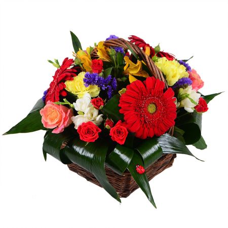 Nice and beautiful bouquet in a basket - perfect gift